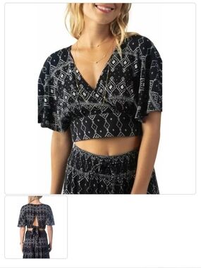 Rip Curl Black and White Geometric Wrap Top